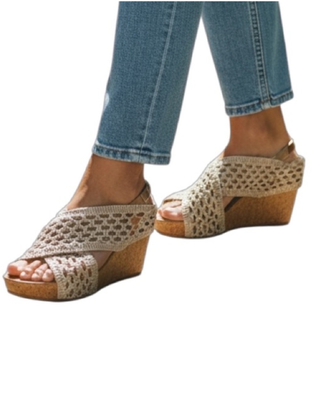 Tan Woven Wedge Sandals. 4” wedge heeL by Cato. 4” wedge heel.
